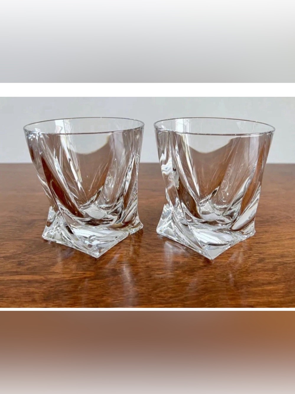 Set of 2 Twist Square Crystal Old Fashioned Glasses Mikasa